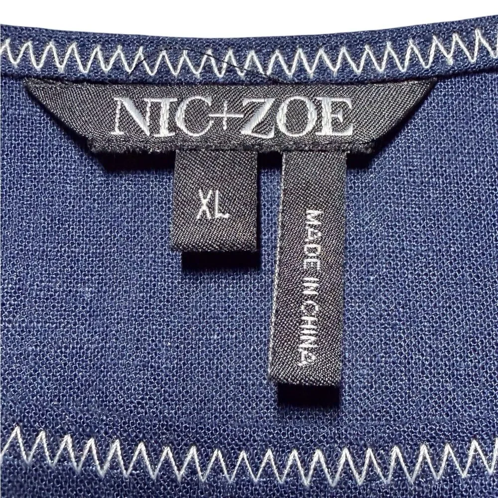 Nic+Zoe Linen Blend Bell Sleeve Blouse Navy Size XL